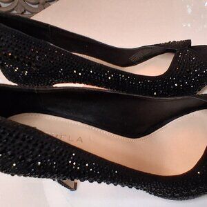 Pre-Owned Carvela Kurt Geiger Black Crystal Heels Peep Toe Platform 8/39